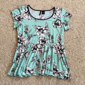 New Directions Floral Print Mint Peplum Top